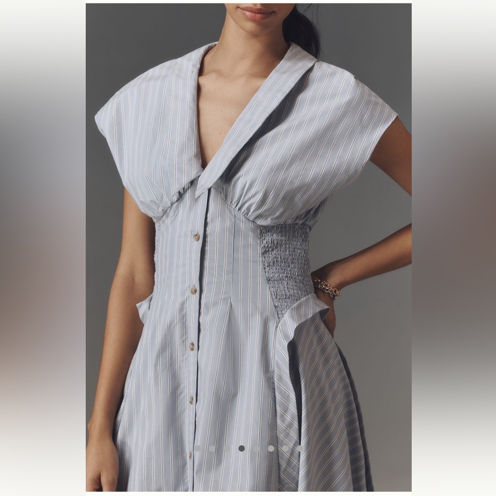 By Anthropologie Short Sleeve V Neck Pleated Midi Dress